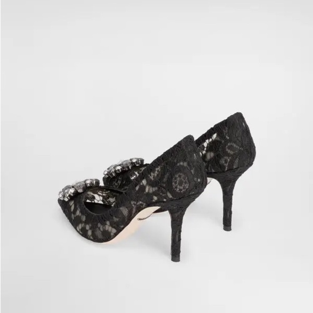 Dolce & Gabbana Black Lace Heels with Crystal Embellishments - Picture 7 of 12